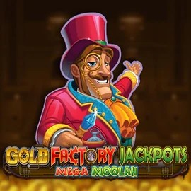 Gold Factory Jackpots Mega Moolah online game logo by Aurum Signature Studios on machospin.eu